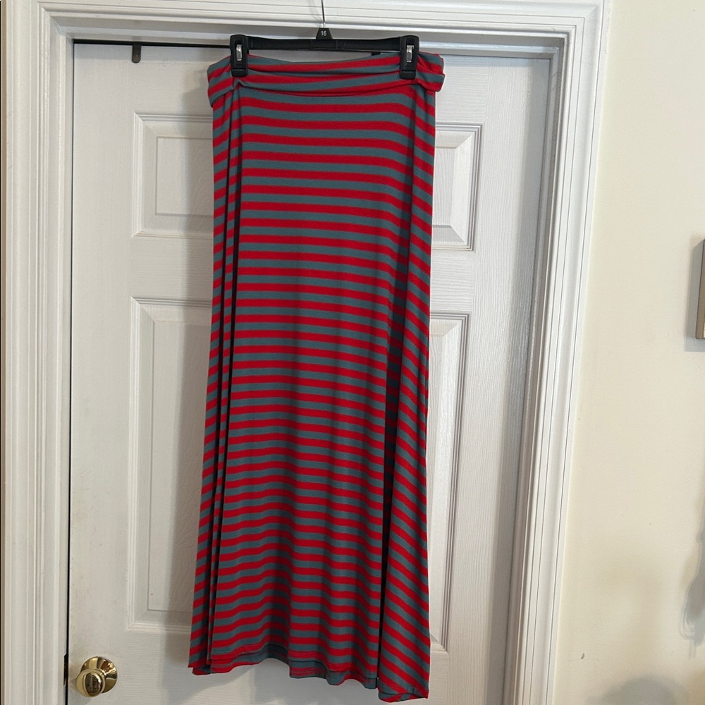 LuLaRoe Red and Gray Striped Maxi Skirt